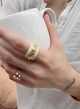 复古个性指环双色vintage戒指显手白中古宽指圈古着饰品