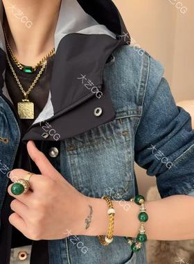 高级感绿色珠串手链玛瑙新中式复古风弹力手镯串珠