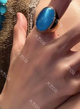 蓝色猫眼戒指大指环小众重工RICuc 0570