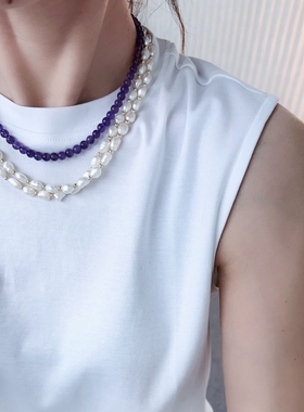紫水晶项链短款新中式小珠choker叠戴串珠通勤紫色颈链珠串