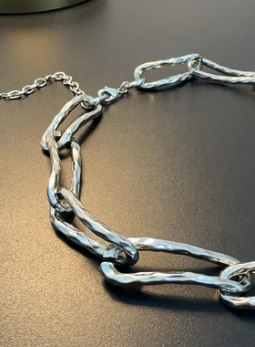 重工银色项链夸张大版choker暗银复古欧美短项链金属感冷淡风简约