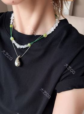 绿色项链小米珠细链白水晶不规则百搭链夏日彩色链叠戴