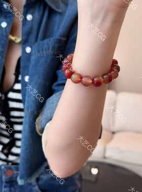新中式串珠手链珐琅彩红色珠珠弹力手串