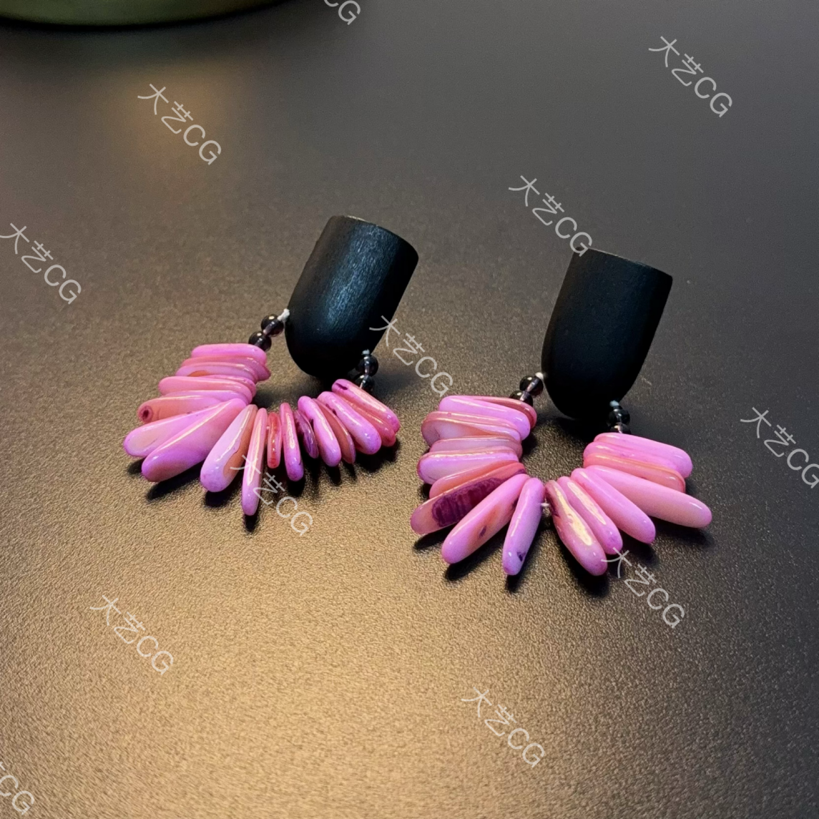 乌木贝壳耳夹粉色耳环EDGlc 0308,淘宝优惠券,粉丝福利购,淘宝优惠卷