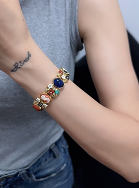 复古手链彩宝表链感花朵重工腕饰小众高级宫廷风