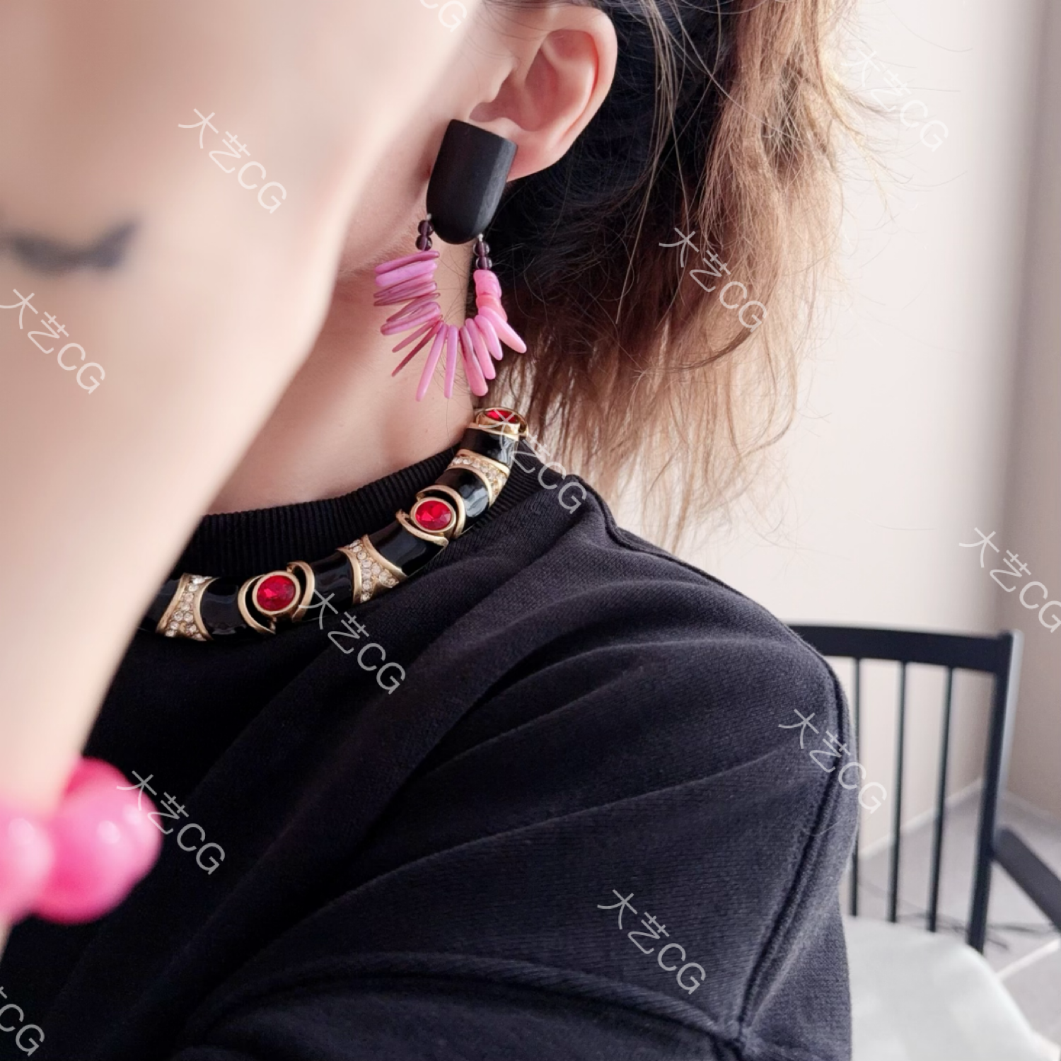 乌木贝壳耳夹粉色耳环EDGlc 0308,淘宝优惠券,粉丝福利购,淘宝优惠卷