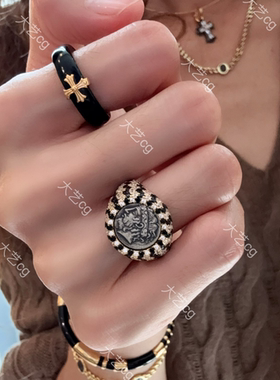 黑玛瑙戒指纯银十字架指环925银RIAgc 0566