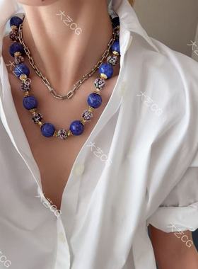 紫色复古风项链高级感珠串宫廷气质重工配饰