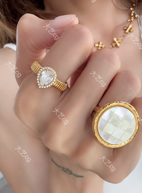 金色水滴戒指开口可调节闪指环RIAIc 0560