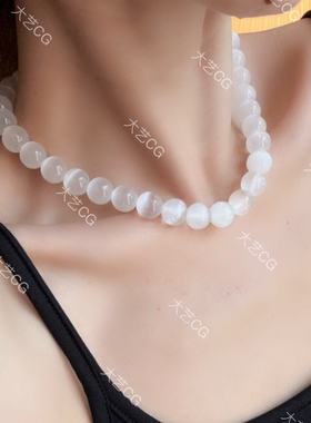 项链猫眼珠串白色颈链choker