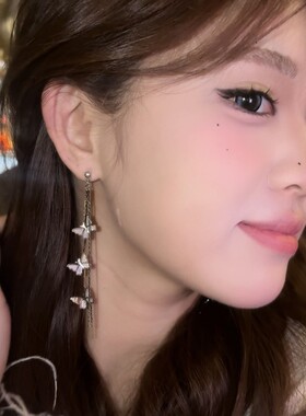 超仙立体蝴蝶长流苏耳钉2026新款绝美设计感耳环显脸小百搭耳饰