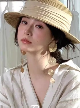 老钱风_金色圆片长款流苏耳环夸张小众设计高级感气质时尚耳钉女