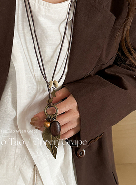 新中式禅意长款羽毛项链女复古民族风叠戴毛衣链秋冬波西米亚配饰