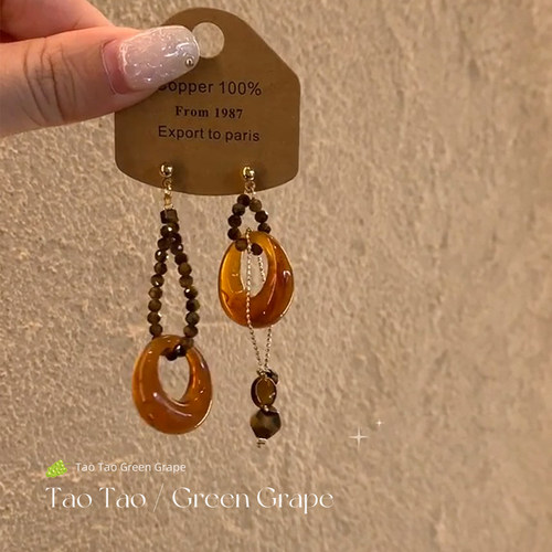 5G入秋 新中式复古串珠流苏耳环女秋冬2025新款不对称高级感耳饰 - 图1