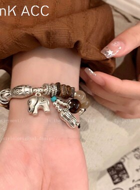民族风天然石串珠新中式复古手链藏式古着手串轻奢小众手饰品女款