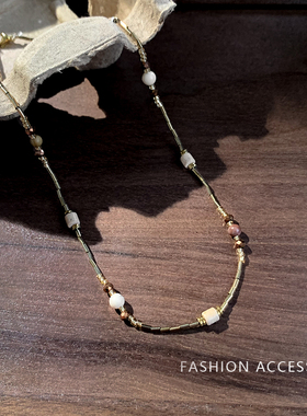复古美拉德天然石串珠项链女高级感简约锁骨链配饰品2024新款颈链
