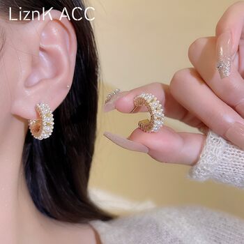 s925 ເຂັມເງິນ French retro c-shaped earrings 2023 new trendy niche design earrings high-end for women