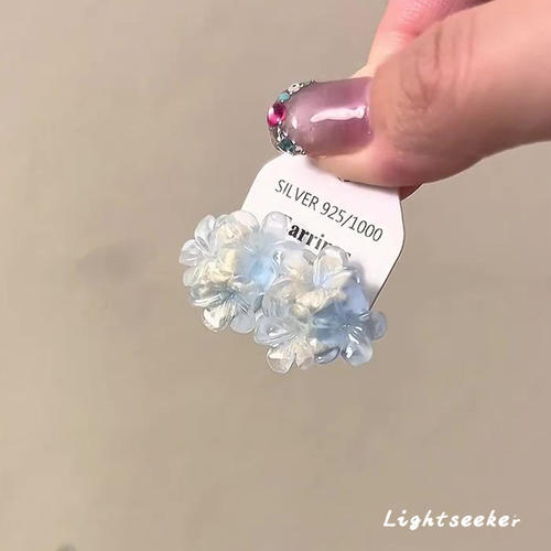 夏季清透蓝晕染花朵串珠耳环轻奢高级感气质耳钉女独特绝美耳饰品 - 图3