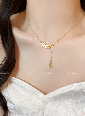 「五帝钱」碎冰冰项链爆闪钱币流苏锁骨链新中式2026新款偏财项链