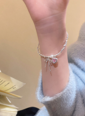 粉色水晶蝴蝶结项链女2026新款爆款锁骨链高级感小众设计颈链配饰