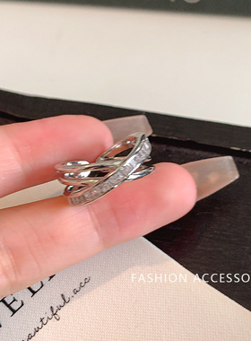 「银河轨迹」交叉叠戴锆石戒指小众设计感超闪情侣百搭多层食指戒