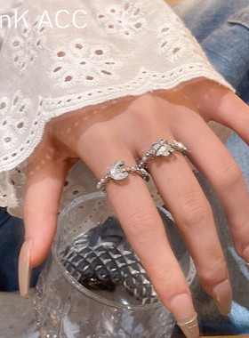 冰川蓝星星月亮开口戒指女轻奢小众高级感食指戒情侣闺蜜精致指环