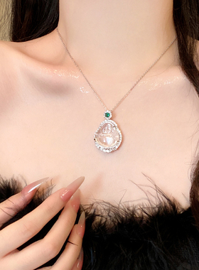 新中式仿玉髓佛公树叶项链女轻奢小众设计送闺蜜女友礼物颈链