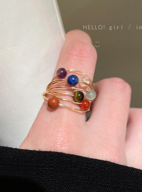 复古彩色小星球戒指女款轻奢小众设计食指戒独特高级感中古指环