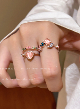 双层爱心锆石开口戒指女设计小众轻奢高级感食指戒独特复古风指环