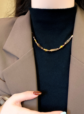 美拉德虎眼石串珠项链女款秋冬高级感气质毛衣链复古小众精致配饰