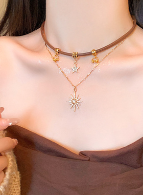 美拉德复古叠戴项链女甜酷辣妹风锁骨链波西米亚配饰choker脖颈链