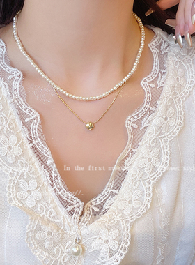 双层小米粒珠珠项链女高级设计感小众叠戴配饰颈链锁骨链简约百搭