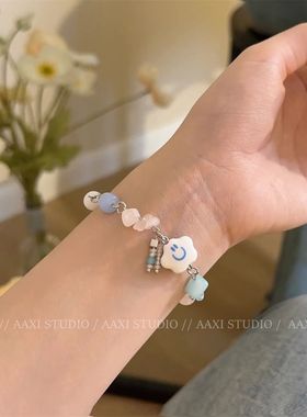 可爱搞怪闺蜜串珠手链女款马卡棉花糖浅色系手串串珠ins潮