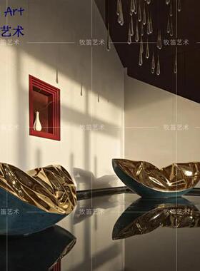 大型抽象玻璃钢金色花瓣花朵造型雕塑售楼部营销中心楼梯间艺术品