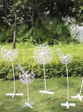 不锈钢蒲公英雕塑营销中心户外草坪亮化景观装饰美陈发光植物摆件