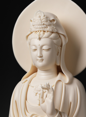 林建平如意自在观音猛犸牙黄瓷