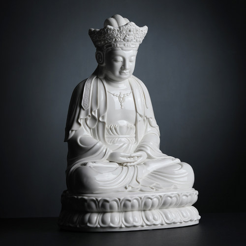 戴玉堂陶瓷《毗卢观音》五佛冠普济寺菩萨佛像供奉家用观音像摆件 - 图0
