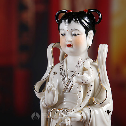 戴玉堂陶瓷善财童子龙女观音对童佛像供奉金童玉女神像童男童女像 - 图2