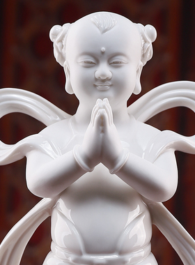 金童玉女德化白瓷善财童子龙女像