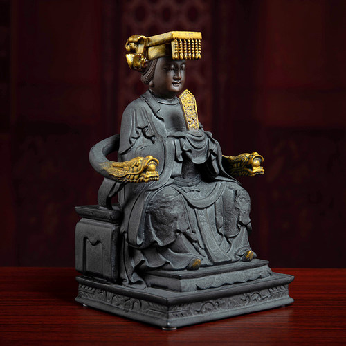 戴玉堂陶瓷黑金砂妈祖娘娘湄洲神像海神天上天后圣母像风水摆件 - 图0