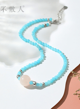 六不散人天然海蓝宝甜美风项链