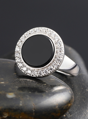 复古简约百搭黑玛瑙情侣对戒