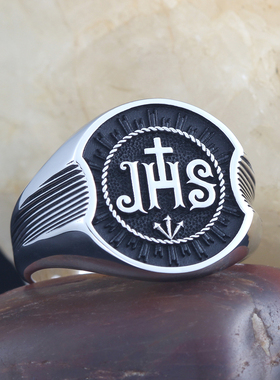 欧美个性十字架钉纹925银男女戒