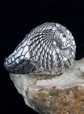 岩石纹理男士印第安人925银戒
