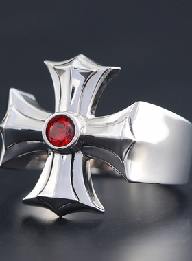 复古经典十字圣戒925银戒指