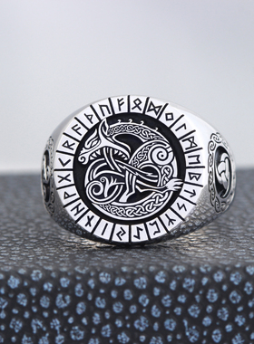 欧美神话维京龙图腾男士925银戒