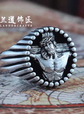 欧美圣像十字架S925纯银男士戒指