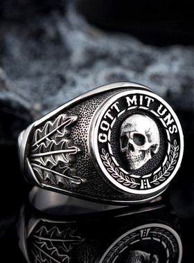 欧美暗黑创意骷髅头大卫925银戒