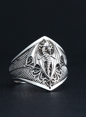 个性义龙男士复古龙纹守护925银