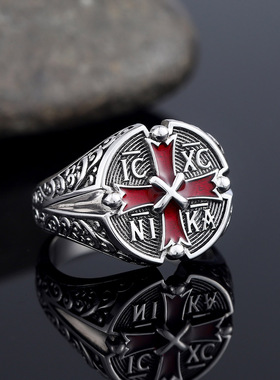 小众耶十稣纹十字架男士925银戒